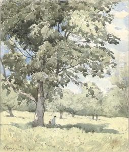 Paysage Avec Deux Personnages, Devant Un Arbre by Henri-Joseph Harpignies