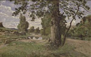 Le Grand Arbre Au Bord De La Riviere by Henri-Joseph Harpignies