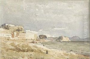 Vue De Bord De Mer A Naples. by Henri-Joseph Harpignies