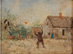 Paysan Effrayant Un Oiseau by Henri-Joseph Harpignies