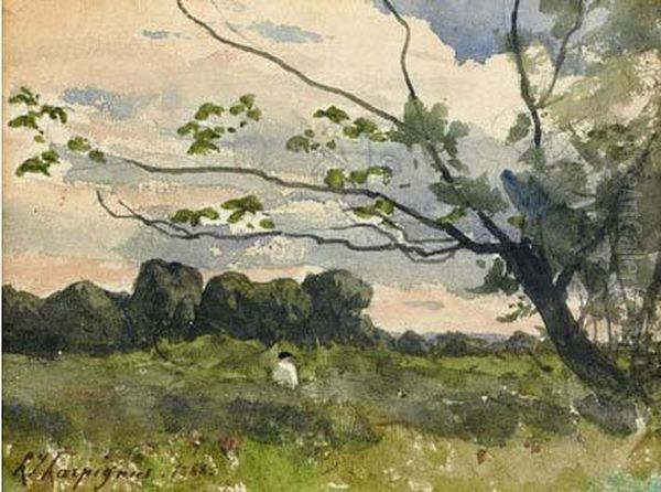 Personnage Dans Un Champ, Un Arbre Au Premier Plan - view 1
