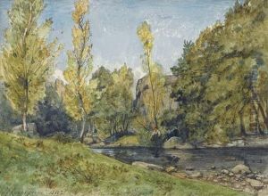 Un Paysage Avec Des Pecheurs Le Long De L'aumance Dans L'allier by Henri-Joseph Harpignies