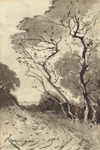 Une Route Bordee D'arbres Donnant Sur La Mer Une Route Bordee D'arbres Donnant Sur La Mer