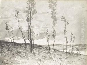An Extensive Landscape Seen Through An Avenue Of Poplar Trees by Henri-Joseph Harpignies