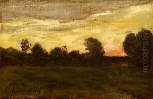 Henri Joseph Harpignies . Barbizon Sunset, Signed Lower Left by Henri-Joseph Harpignies
