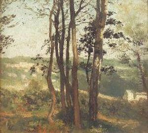 A Wooded Landscape With Distant Cottages by Henri-Joseph Harpignies