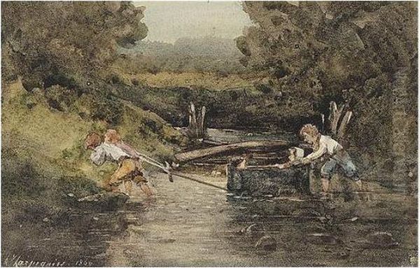 Children Crossing The Stream - view 1