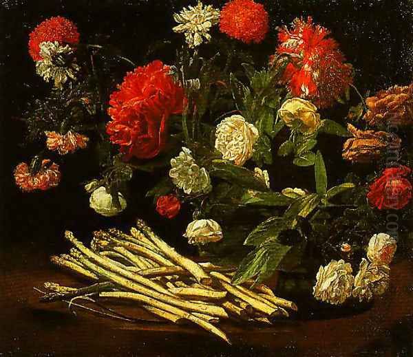 Still Life with Roses Asparagus Peonies and Carnations - view 1