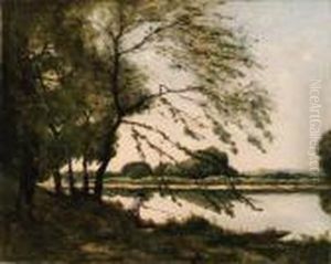 Fishing On The Banks Of A River by Henri-Joseph Harpignies