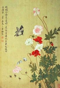 Poppies Butterflies and Bees by Yuanyu Ma