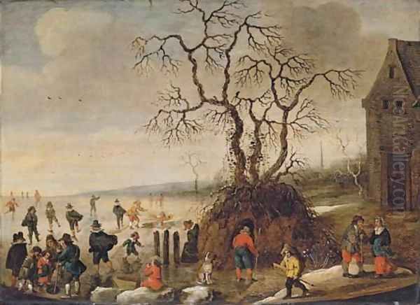 A frozen winter landscape with skaters - view 1