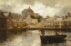 Catching Dabs View in Tarbert Harbour Scotland 1879 by Hamilton Macallum