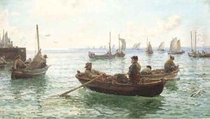Lobster fishermen leaving harbour by Hamilton Macallum