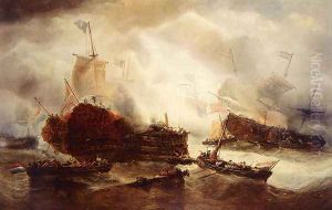 Midst A Naval Battle, The Dutch Fighting The Danes And The Swedes by Francois Etienne Musin
