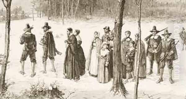 Pilgrim fathers going to church 1880 - view 1