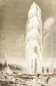 Giantess Geyser in Yellowstone National Park erupting during the 1870s 1880 by Reverend Samuel Manning