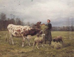 Wintertime with Cows and Sheep by Adolphe Charles Marais