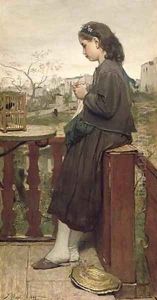 Girl knitting on the balcony Montmartre 1869 by Jacob Henricus Maris