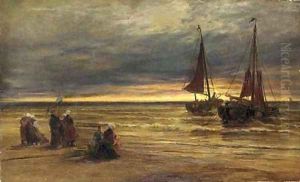 Figures on the shore waiting for the catch