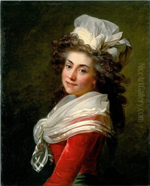 Portrait of the marquise de Grecourt, nee de la Fresnaye, in a red velvet dress with a white chiffon scarf - view 1
