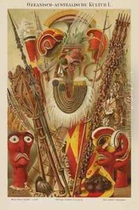 Ozeanisch-Australische Kulture illustration from the Myers Konversations-Lexikon 1895 by Mutzel