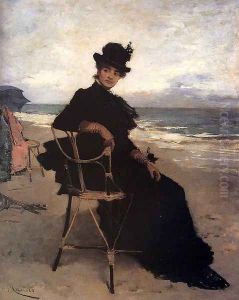 A Lady Seated On A Veranda by Francisco Miralles Galup