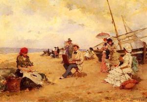 The Artist Sketching On A Beach by Francisco Miralles Galup