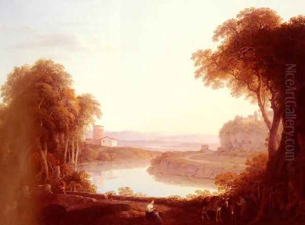 An Italianate Landscape With Figures And Donkeys In The Foreground - view 1