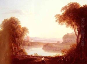 An Italianate Landscape With Figures And Donkeys In The Foreground by Jacob More