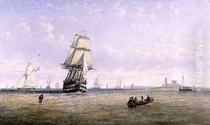 Men-o-War Schooners and Royal Navy Yachts in Busy Channel Scene off the Fastnet Light by Claude T. Stanfield Moore