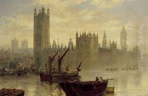 Westminster from the Thames by Claude T. Stanfield Moore