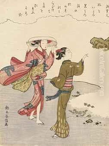 Women At The Seashore With Poem By Minamoto No Shigeyuki - view 1