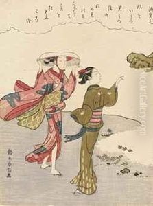 Women At The Seashore With Poem By Minamoto No Shigeyuki Women At The Seashore With Poem By Minamoto No Shigeyuki
