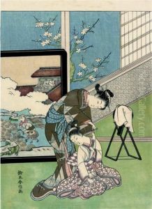 A Design Of Two Ladies Indoors In Springtime by Suzuki Harunobu