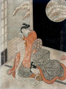 A Couple Reading A Scroll by Suzuki Harunobu