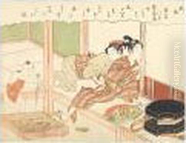 A Young Male Ogiuri (fan Vendor) In An Amorous Embrace With An Older Woman - view 1