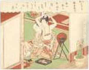 A Man Making Love To A Young Girl At Her Toilette by Suzuki Harunobu