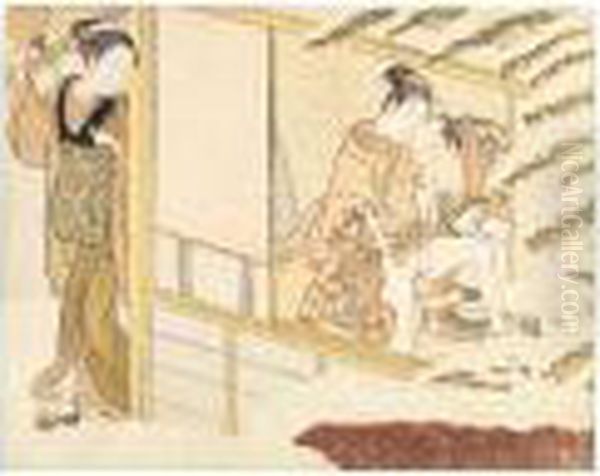 A Young Girl About To Throw A
Snowball At A Couple Making Love - view 1
