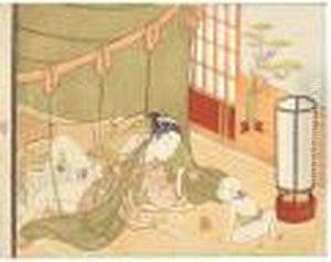 A Child Crawling Beside An Andon by Suzuki Harunobu