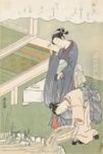 Zwei Damen Im Garten. by Suzuki Harunobu