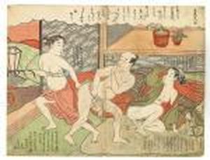 Chuban, Yoko-e. Shunga. by Suzuki Harunobu