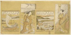 Two Views Of Omi Hakkei And Another by Suzuki Harunobu