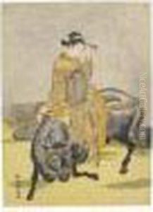 Courtisane A Califourchon Sur Un Boeuf by Suzuki Harunobu