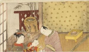 Shunga : Couple Sous Le Regard D'un Enfant Voyeur by Suzuki Harunobu