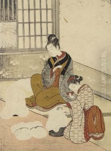 A Beauty Seated Holding A Tobacco-pipe by Suzuki Harunobu