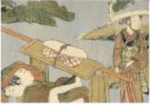 Shunga: Couple Faisant L'amour Dans Une Chaise A Porteurs by Suzuki Harunobu
