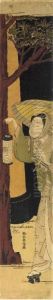 A Young Girl Visiting A Shrine At Night Holding An Umbrella And An Odawara Lantern by Suzuki Harunobu