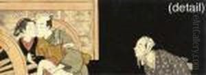 An Erotic Print Of A Couple Making Love At Night Near A Noodle Vendor by Suzuki Harunobu