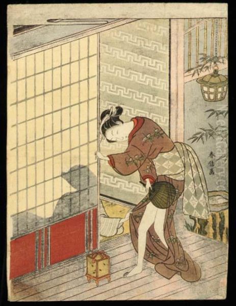 A Beauty On A Veranda Hiding Her
 Thighs With A Fan As A Man Seen Insilhouette In An Interior Pulls Her 
Skirt - view 1