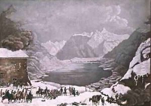 Napoleon Bonaparte 1769-1821 at the St Bernard Pass Hospice by Charles Louis Lucien Muller